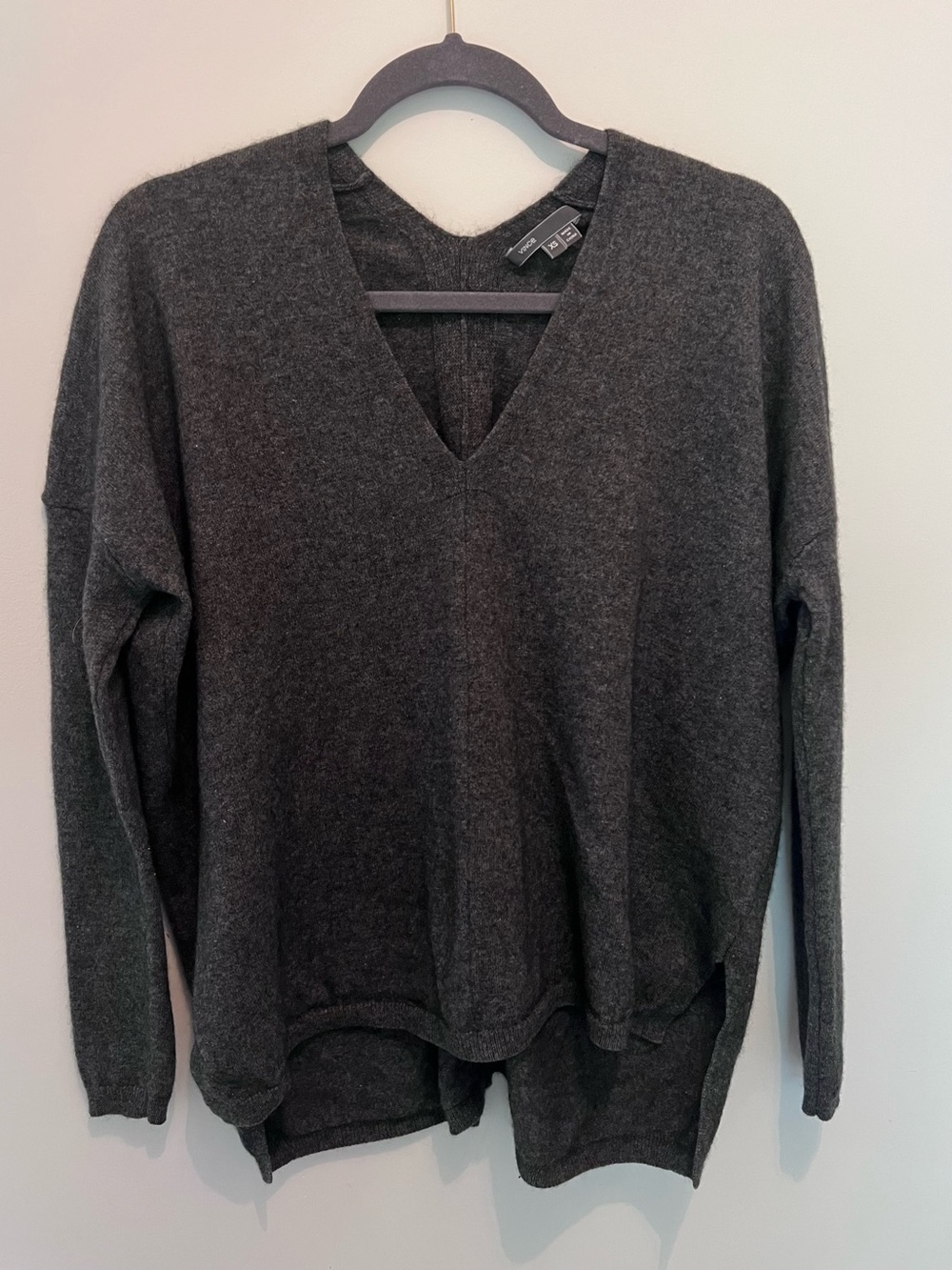 Vince Cashmere Wool Blend V-Neck Sweater XS Charcoal